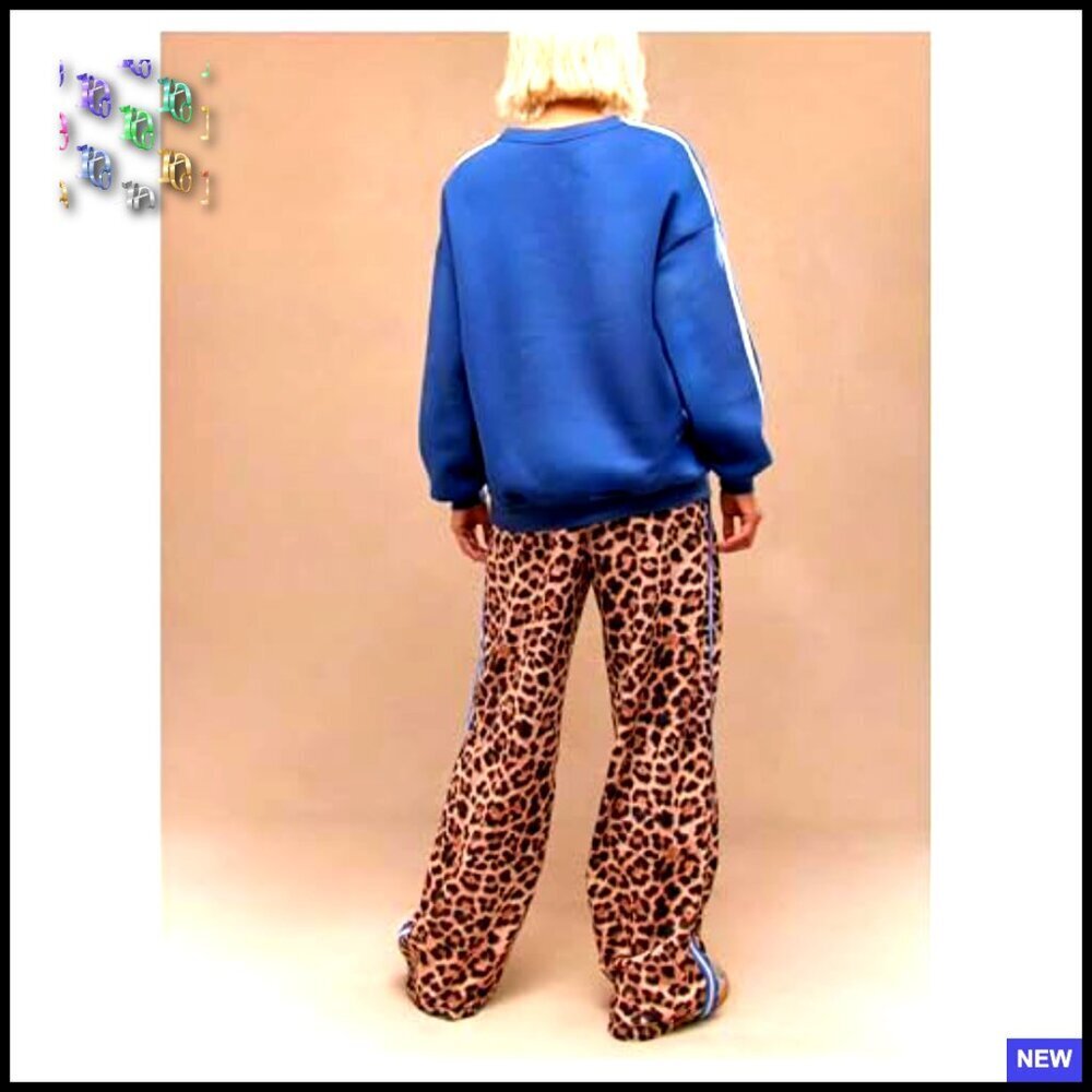 Y2K Leopard Print Wide Leg Pants Elastic Waist High Rise Trousers Casual - Picture 2 of 4